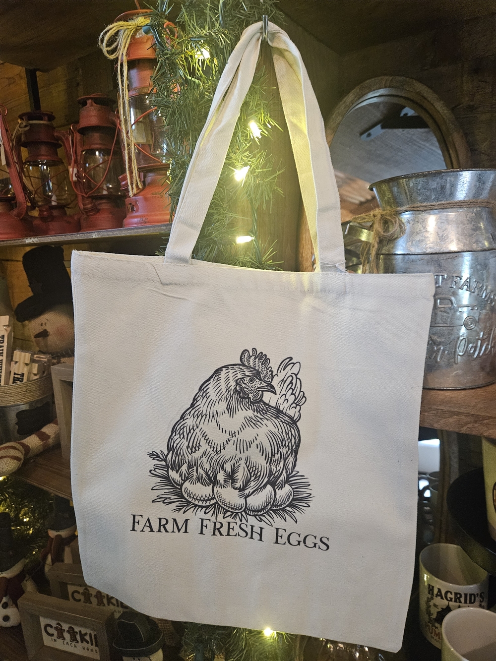 Farm Fresh Eggs Canvas Tote Bag - Cream